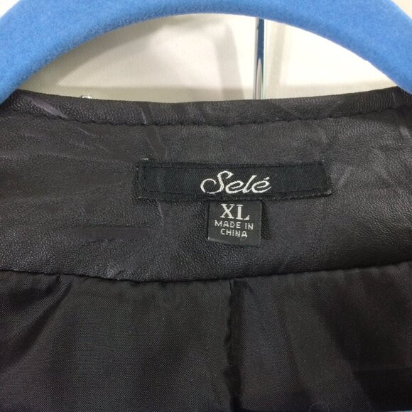 Sele Faux Leather Jacket Short Studded Lapels Open Front Black Lined Size L/XL - Picture 3 of 4